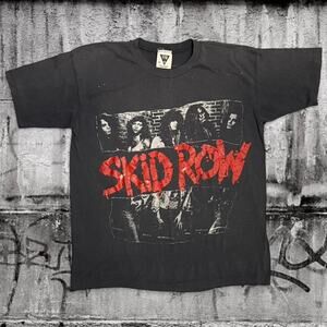 Vintage Skid Row Band Tee Shirt XL Black USA Hair Metal Rock 80’s Single Stitch